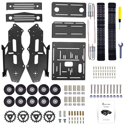 XiaoR Geek Smart Robot Car Chassis Kit Full Metal Big Tank Chassis with 2WD Motors for Arduino Raspberry Pi Jetson Python DIY Smart Car Learning Kit(Black, with DC Motor)