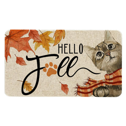 Roszwtit Hello Fall Door Mat 30 X 17 Inch Fall Cat Doormat Indoor Outdoor Entrance Floor Mat Non Slip Autumn Thanksiving Decor Rubber Welcome Mats