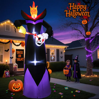 SRKLH 12FT Scary Halloween Inflatables Headless Killer Outdoor Decorations Grim Reaper Holding Skull Dig Out Eyeballs with Flame Light Giant Ghost Blow Up Yard Decoration for Party Garden Lawn Decor