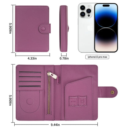 WASON Leather Passport Cover Wallet - Travel Passport Holder with RFID, Card Slots, Cash Pocket, Coin Purse, Tracker Slot, Boarding Pass and Ticket Organizer for Men and Women (Purple)