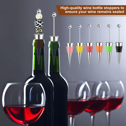 Tandefio 24 Pcs Beadable Wine Stoppers Bulk Bottles Decorative Beadable Wine Bottles Stopper Reusable for Beverage Gifts Holiday Party Wedding Bar