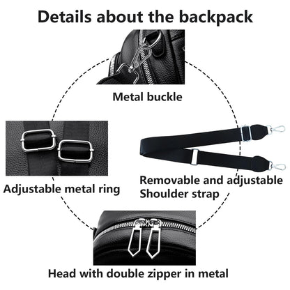 HUAZHIMAO Small Backpack Purse for Women Mini Backpacks PU Leather Women's Versatile 3 in 1 Fashion Handbag Travel Daypacks (Black)