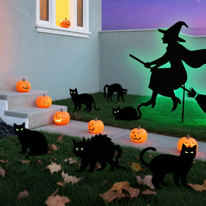 Heyigrow 6 Pack Halloween Black Cat Yard Signs with Stakes, Glow in Eyes Scary Outdoor Decoration for Lawn Garden Courtyard