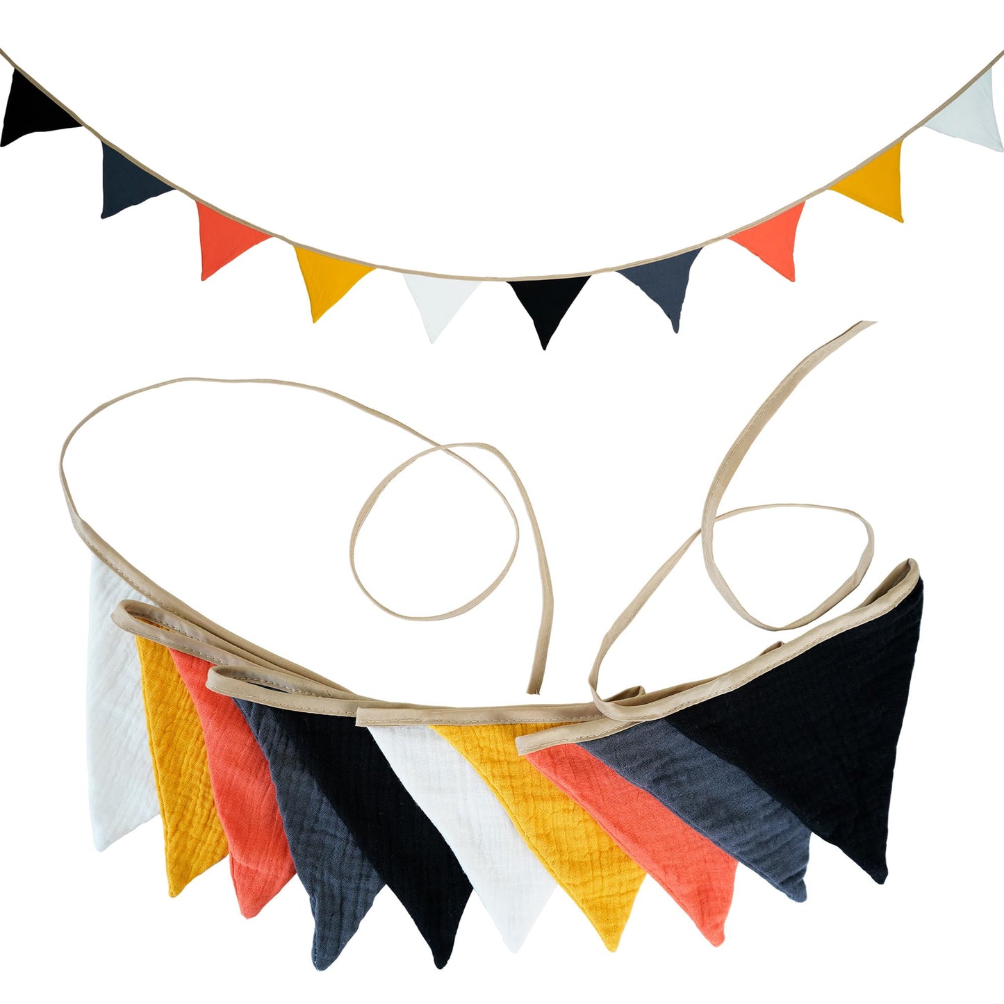 Fabric Bunting Banner, 2 Pack Handmade Neutral String Banner Each 8.5 ft 10 Flags Nursery Wall Hanging Wedding Birthday Home Baby Shower Party Decoration Bunting (Orange Black)