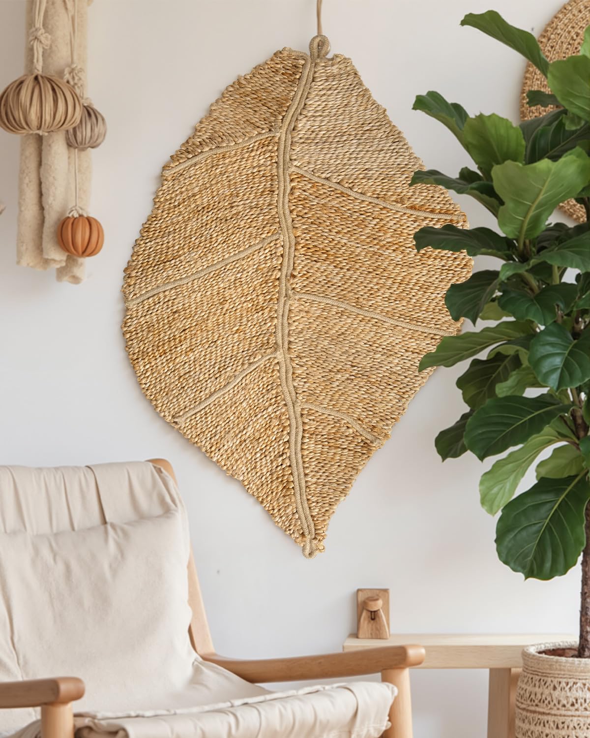 DEXI Jute Door Mat Inside Entryway Braided Woven, 36x24 Front Entrance Doormat Inside Leaf Shaped, Welcome Natural Fiber Entry Mats Farmhouse Home Decor, Beige