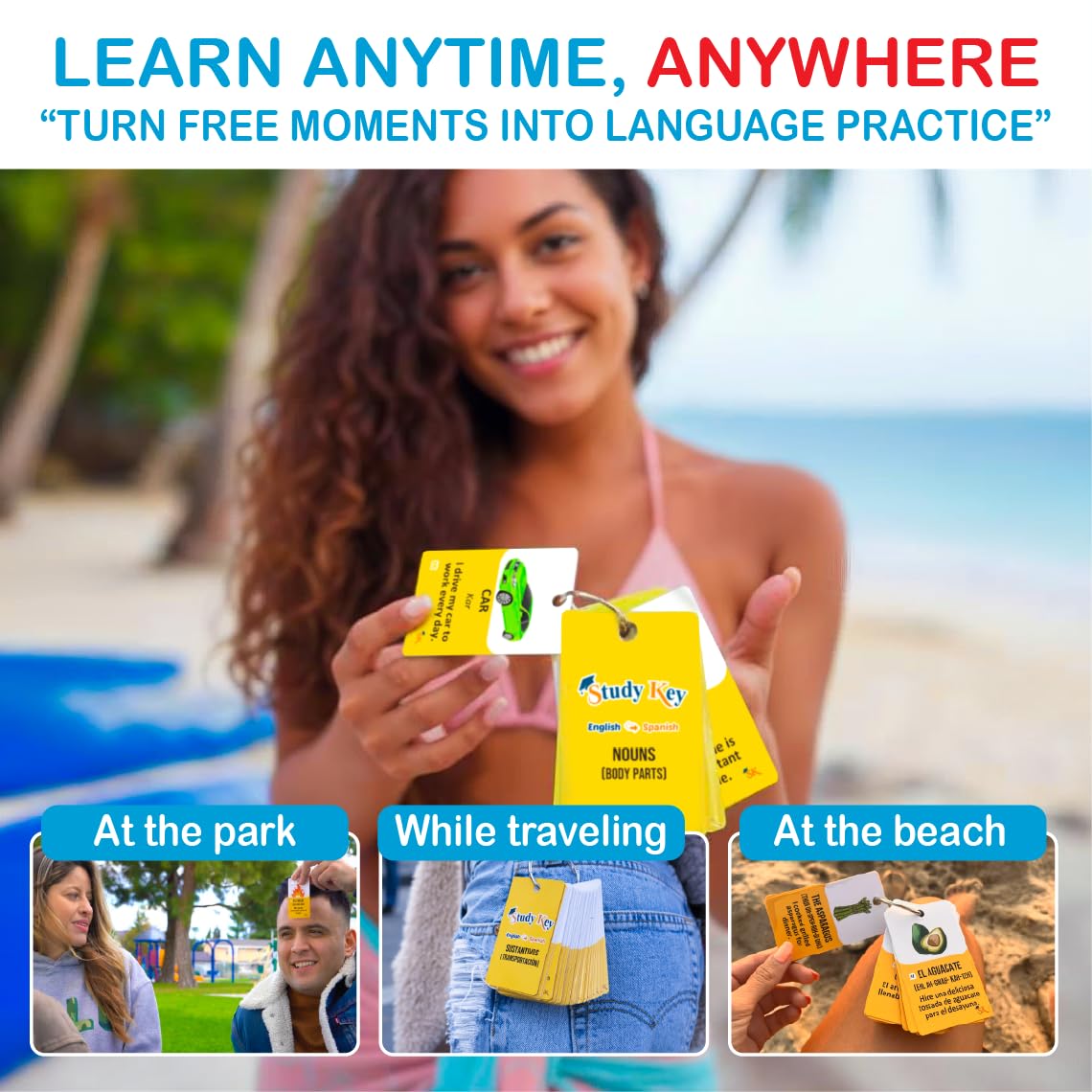 300 Bilingual English Spanish Flash Cards for Adults & Kids Ages 12+ Beginners - Noun Vocabulary with Pictures, Pronunciation, Sentences, Adult Self Study & Learn Spanish Workbooks for Adults