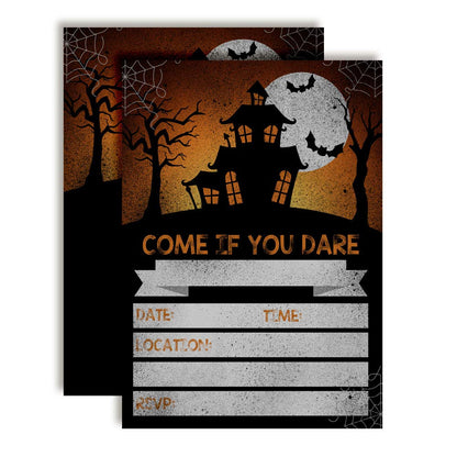 Come If You Dare Spooky Halloween Haunted House Party Invitations, 20 5x7 Fill In Cards with Twenty White Envelopes by AmandaCreation