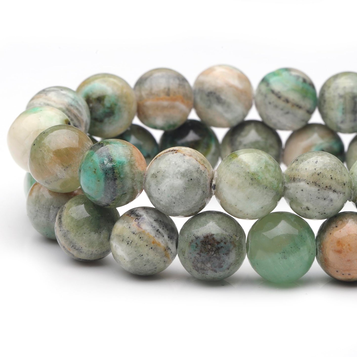 Youngbling Natural Gemstone Beads for Jewelry Making,10mm Green Stripe Stone Polished Round Smooth Stone,Genuine Real Stone Red Beads for Bracelet Necklace 15 Inch(Green Stripe Stone,10mm)
