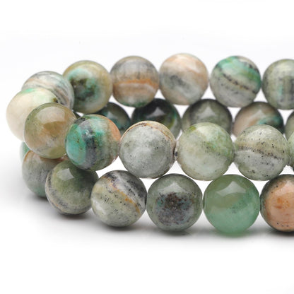 Youngbling Natural Gemstone Beads for Jewelry Making,10mm Green Stripe Stone Polished Round Smooth Stone,Genuine Real Stone Red Beads for Bracelet Necklace 15 Inch(Green Stripe Stone,10mm)