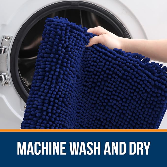 OLANLY Bathroom Runner Rugs 47x24, Extra Soft Absorbent Chenille Bath Rugs, Rubber Backing Quick Dry, Machine Washable Long Bath Mats for Bathroom Floor, Tub and Shower, Home Decor Accessories, Navy