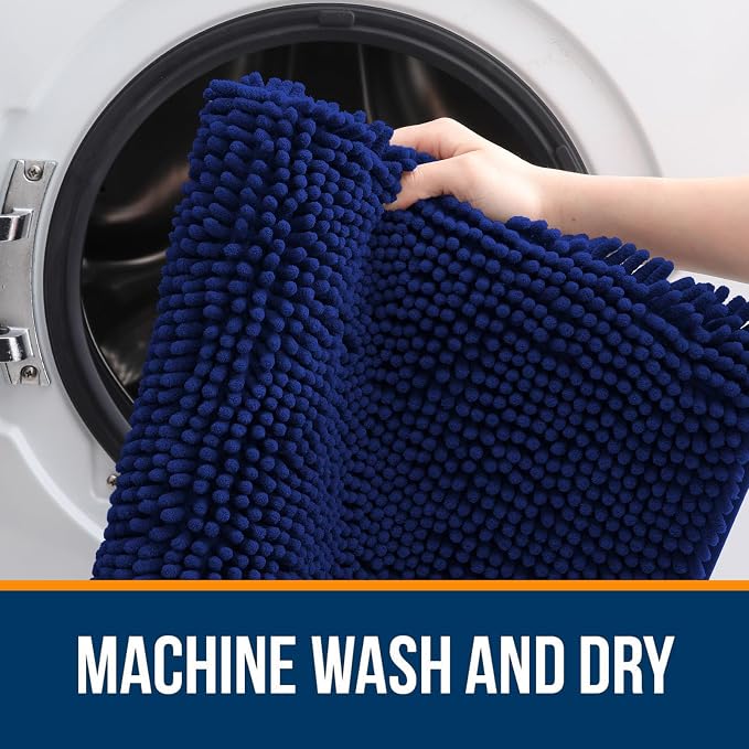 OLANLY Bathroom Rugs 30x18, Extra Soft Absorbent Chenille Bath Rugs, Rubber Backing Quick Dry, Machine Washable Bath Mats for Bathroom Floor, Tub and Shower, Home Decor Accessories, Navy