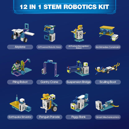 ICreateRobot 12 in 1 Coding Robot Kit ICBricks for Kids 6+, 240+ Piece Educational AI STEM Remote Building Learn to Code with Hub,Motor,Sensor,APP Control for Girls Boys Gift