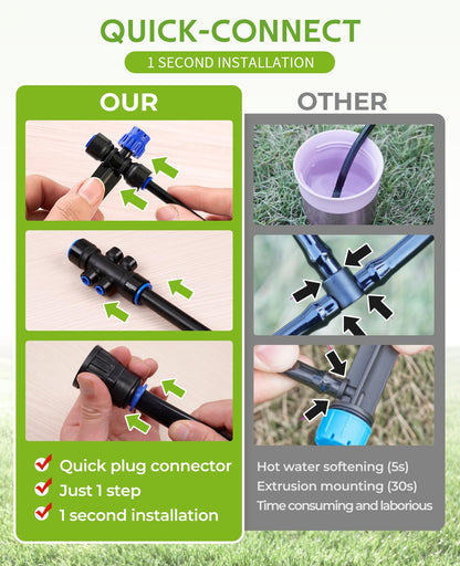 HIRALIY 50FT Automatic Drip Irrigation Kits with Garden Timer, Garden Watering System for Patio Lawn, Quick Connector Design Irrigation System Kit with Easy Programmable Water Timer