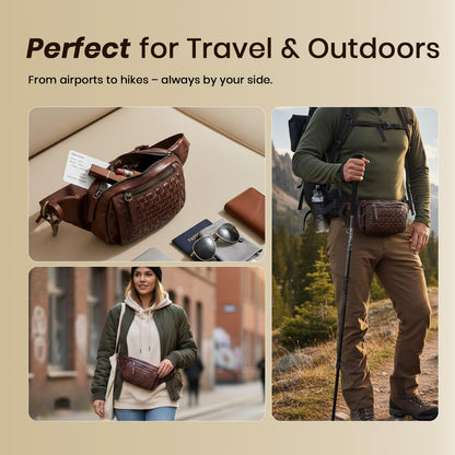 Vilenca Holland Genuine Leather Waist Bag Unisex, Waist Bag for Travel Trendy Casual Travelling Essentials Kept Bag Stylish, Durable, and Secure Travel Companion(VL-094-BROWN)