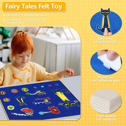 Thryvomniq Cat and His Four Groovy Buttons Fairy Tales Story Time Felts for Felt Flannel Board Set Storytelling Learning Activies for Kindergarten