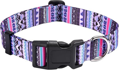 MarukoPet Dog Collar, Adjustable for Small Medium Large Dogs Puppy, Cute Design with Bohemia Floral Tribal Geometric Patterns Boys Girls Dog Collar(Purple Bohemia-XS)