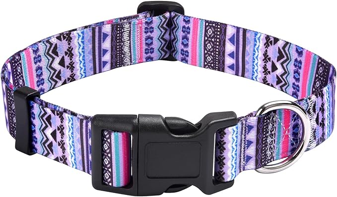 Mihqy Dog Collar with Bohemia Floral Tribal Geometric Patterns - Soft Ethnic Style Collar Adjustable for Small Medium Large Dogs(Purple Bohemia,M)