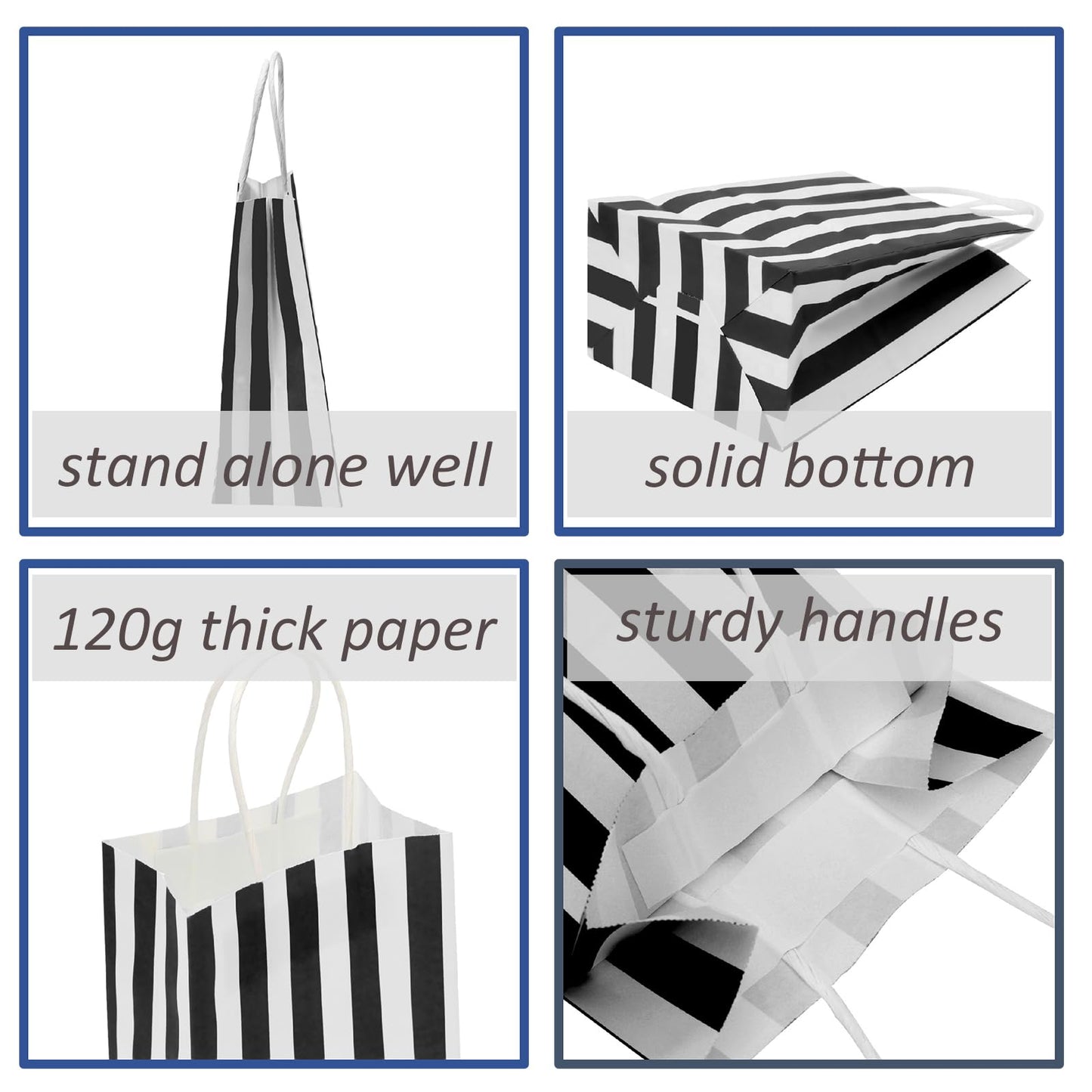 Ronvir 100Pcs Small Gift Bags,Black & White Striped Recycled Paper Bag