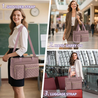 SDYSM Teacher Tote Bag 15.6 inch Laptop Bag Work Bags for Women Nurse Tote Professional Computer Messenger Shoulder Bags Laptop Briefcase for Office, College, Nursing, Dusty Pink