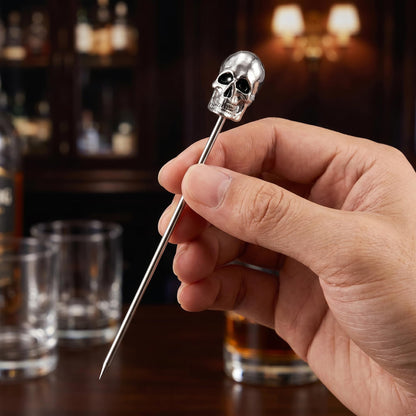 Homestia 6PCS Stainless Steel Skull Cocktail Picks 4.7", Gothic Martini Skewers Set, Reusable Silver Skull Drink Picks for Cocktails Olives Appetizers Halloween Party Holiday Supplies