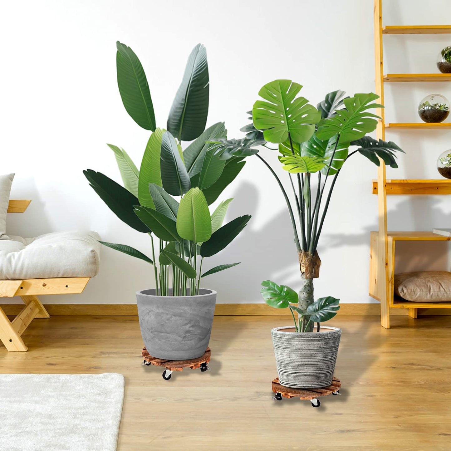 HOHY 2-Pack 12" Plant Caddy Plant Stand with Wheels Heavy Duty Wood Rolling Plant Stand with 2 360° Lockable Wheels,Indoor Outdoor Plant Roller for Large Planters, Flower Pot, Patio