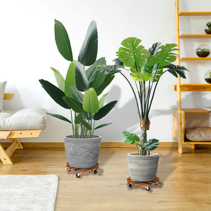 HOHY 2-Pack 12" Plant Caddy Plant Stand with Wheels Heavy Duty Wood Rolling Plant Stand with 2 360° Lockable Wheels,Indoor Outdoor Plant Roller for Large Planters, Flower Pot, Patio