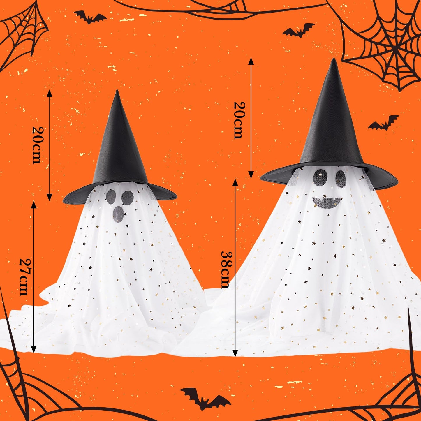 2Pcs Halloween Ghosts Decorations Indoor - Light Up Ghost Crafts with Sequined Netting, Cute Halloween Party Decorations, Spooky Ghost Decor for Home Table Fireplace Kitchen and Office