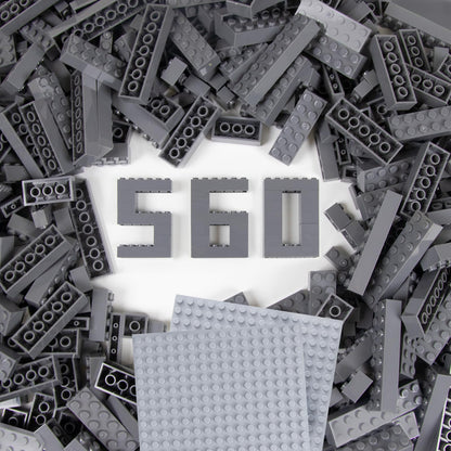 Cabeeskii 560 Pieces Dark Grey Classic Building Blocks Bulk with 2 Base Plates, Building Bricks in 7 Size, Compatible with All Major Bricks, for Kids & MOC Lovers