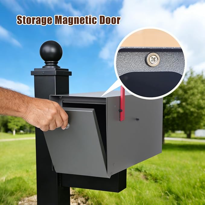 Large Mailboxes for Outside Post Mount Mailbox, Metal Mail Box with Magnetic Latch, Galvanized Steel Modern Mailbox for House Outside, 20.9 x 7.9 x 10 Inches, Gray