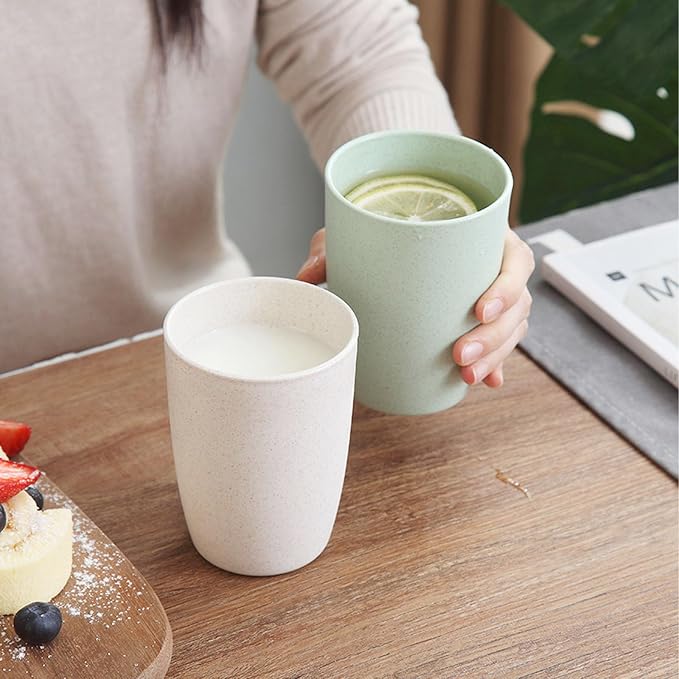 Wheat Straw Cups Set of 4, Drinking Cup Reusable Cups, Dishwasher Safe 12 oz for Kitchen, Home, Office, and Outdoor Use (White)