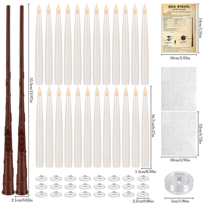 TLNFHRPI 24 Pack LED Floating Candles with Wand Remote, 6.5 Inch Flameless LED Taper Candles with Flickering Warm Light, Hanging Suspended Candles for Home Decor, Party and Halloween
