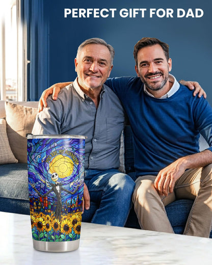 34HD Jack Skeleton Starry Nightmare Painting Tumbler 20oz Stainless Steel Insulated Travel Mug Sunflower Stained Glass Art Coffee Cup Movie Fan Gifts for Men Women Birthday