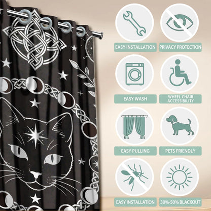 CONCHLERY Divination Style Door Curtain for Doorway Cats Doorway Curtain Stars Room Divider Curtains with Plastic Rings Folding Doors Curtains for Closet Bedroom Living Room Doorway, 39x79 Inch
