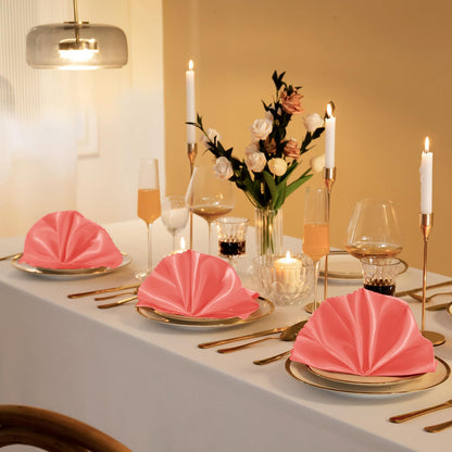 Manyshofu 20 Pieces Coral Satin Scalloped Napkins - 18x18 Inches Satin Cloth Napkins, Square Fabric Napkin Set - Elegant & Smooth Table Napkins for Wedding Dinner Party Banquet Restaurant
