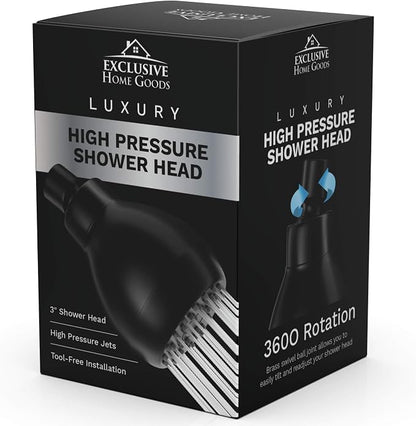 High Pressure Shower Head Matte Black - Powerful Deluxe Bathroom Showerhead with Strong Spray Stream and Small Silicone Nozzles - Universal Fit Works with High and Low Water Flow Showers-2.5 GPM