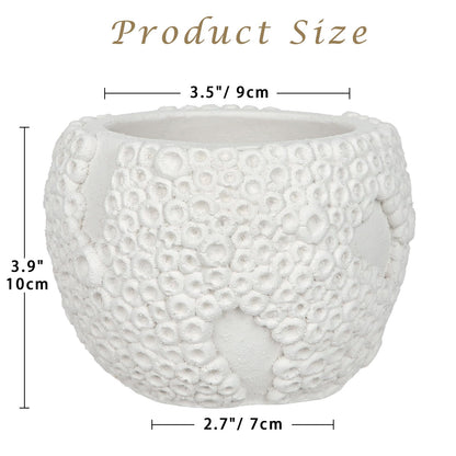 Small Ceramic Bonsai Pot with Drainage Hole, 4 Inch Decorative Bonsai Planter Pot with 3D Coral Texture, Small Ceramic Pots for Plants, Succulents, Cactus, Herbs, Mini Bonzai Tree, Flower Pot, White