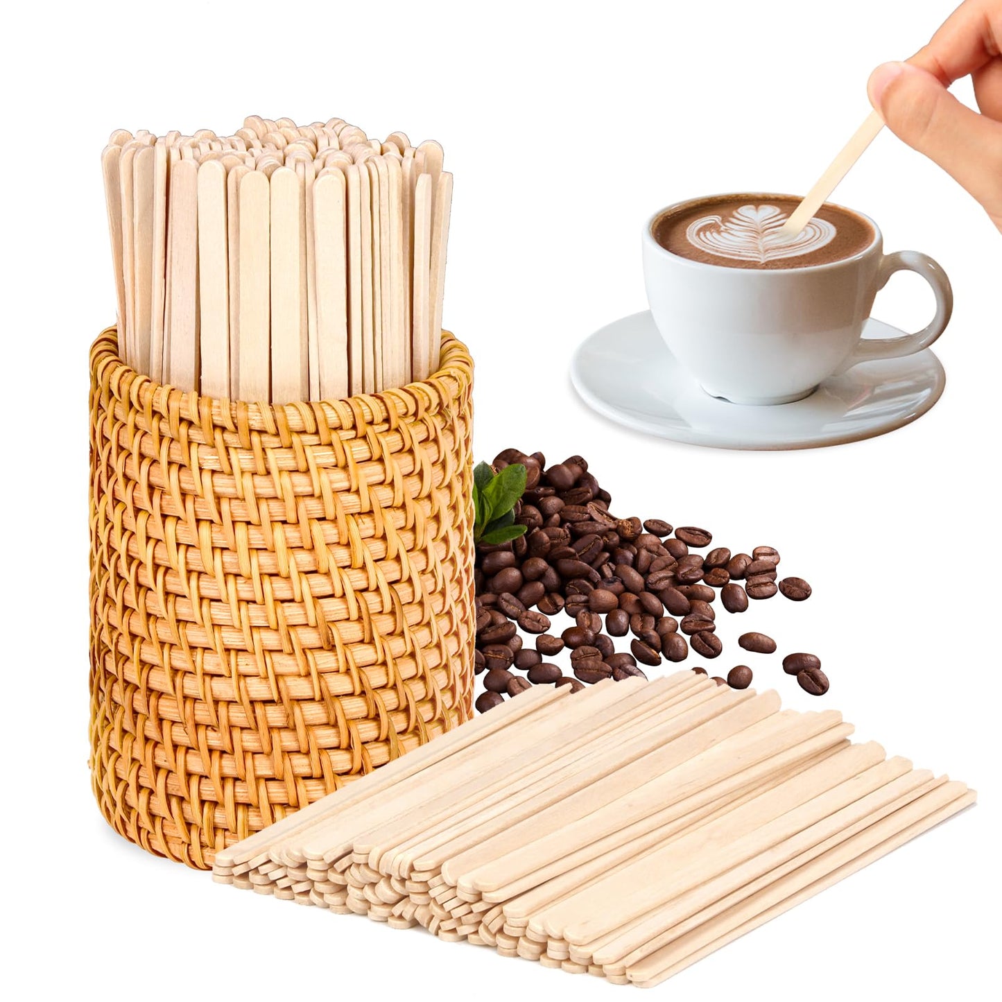 100 Pcs Wood Rattan Coffee Stirrers Holder Set Coffee Stir Sticks Wood Cocktail Stirrers Disposable Beverage Stirrer Sticks 5 Inch Stirring Sticks For Coffee Bar Home Counter Hot or Cold Drinks Tea