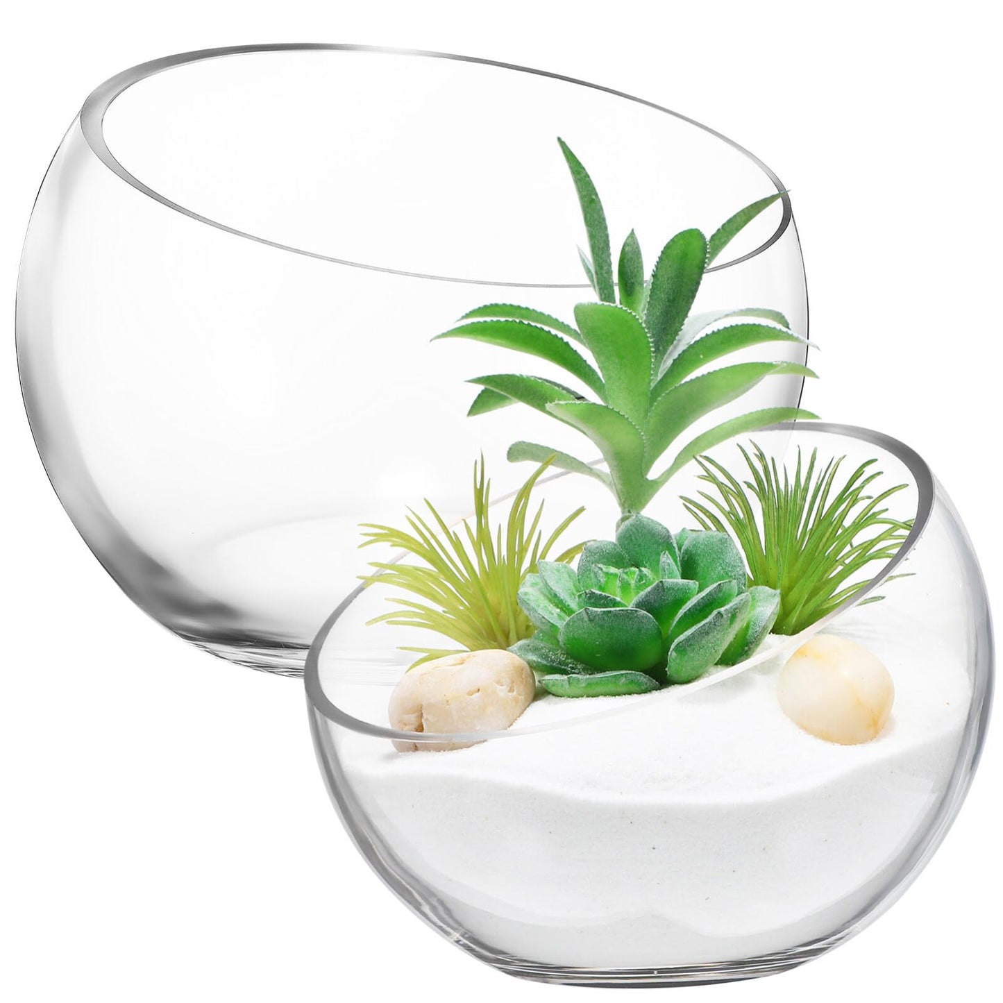 GANAZONO Succulent Planter Pot Set of 2 Half-Round Glass Hydroponic Flower Bowls for Indoor Plants and Home Decoration 5.90X4.33X2.36 Inches
