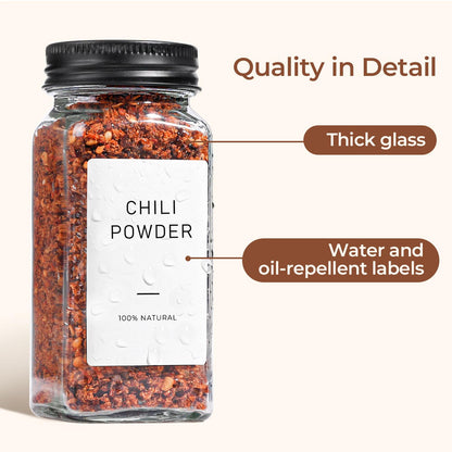 ComSaf Aesthetic Minimalist Glass Spice Jars with Labels, 24Pcs 4oz Empty Spice Containers with 93 Labels, Metal Funnel, Extra Shaker Lids, Square Spice Bottles for Kitchen Organization