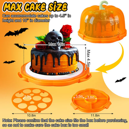 Zhehao 10 Inch Fall Cake Carrier Holds, Pumpkin Cake Stand with Lid and Handle, Halloween Autumn Harvest Plastic Transport Storage Container, Suitable for Transporting Pies, Cupcakes and More(Orange)