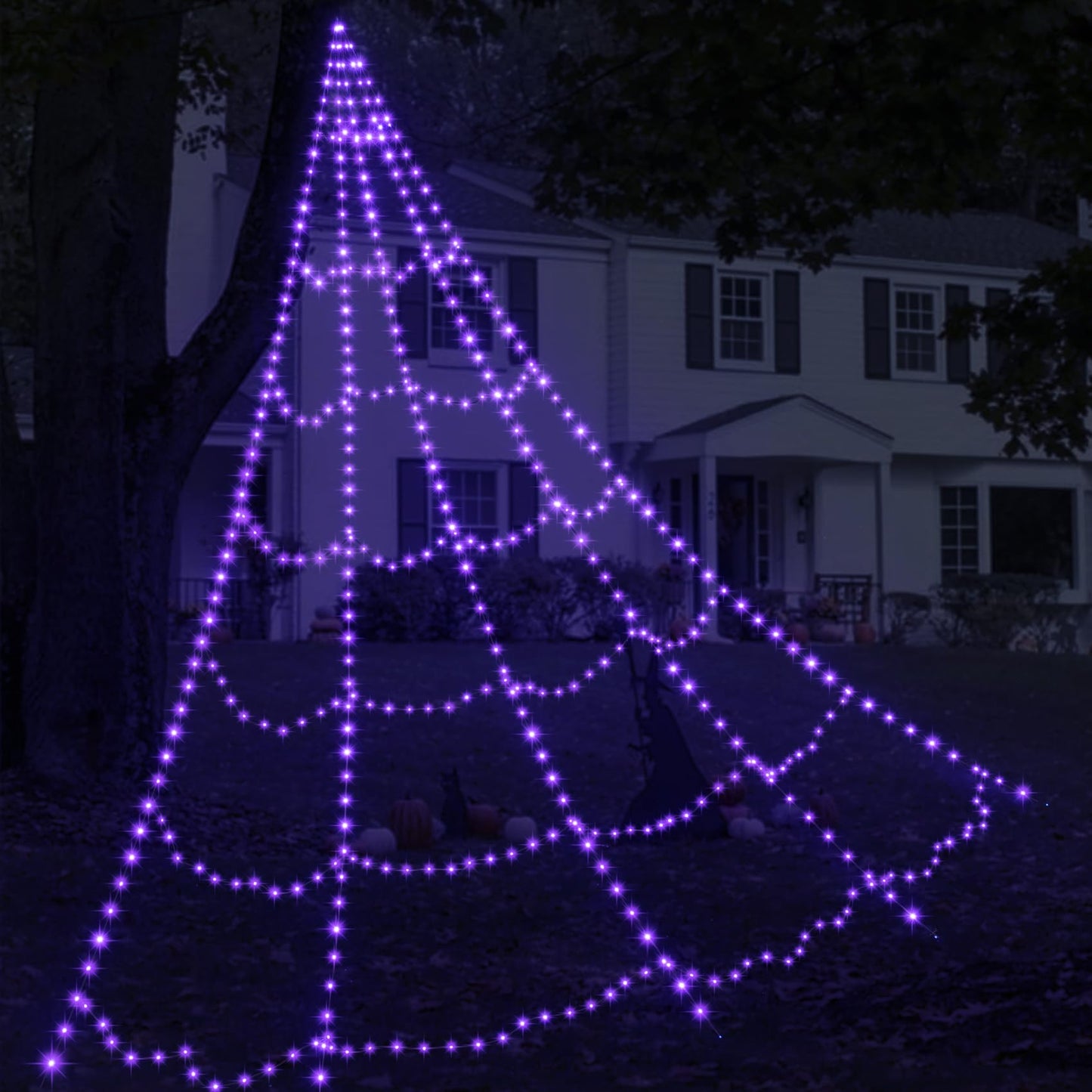 LED Spider Web Lights for Halloween Decorations Outdoor - 616 LEDs, 8 Lighting Modes, 16.4 Ft Light Up Giant Spider Webs (Purple)