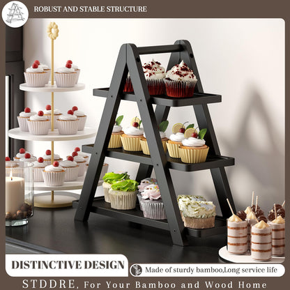 3 Tier Serving Tray Cupcake Stand and Towers Serving Tray for Party Food Tray Farmhouse Serving Platter Decorative Tray Decor Dessert Display Set Tiered Tray Stand (Black)