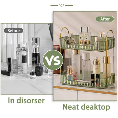 shuang qing Bathroom Counter Organizer Countertop Storage, Cosmetics Skincare Shelf, Makeup Organizer Perfume for Dresser Vanity Tray, Spice Rack for Kitchen(2 Tier-Green)