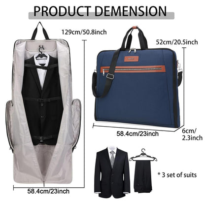 BE SMART Waterproof Foldable Garment Bags for Travel, 51" Large Travel Hanging Bags for Clothes, Carry on Suit Bag with Strap for Men Women, Wrinkle Free Luggage Suit Cover for Business Trips(Blue)
