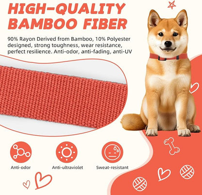 Orange Dog Collar for Large Dog, Breathable, Anti-Odor & Soft, Comfortable for Sensitive Skin Puppies, 90% Bamboo Rayon, Adjustable Quick-Release Buckle Pet Collar for Large Breeds