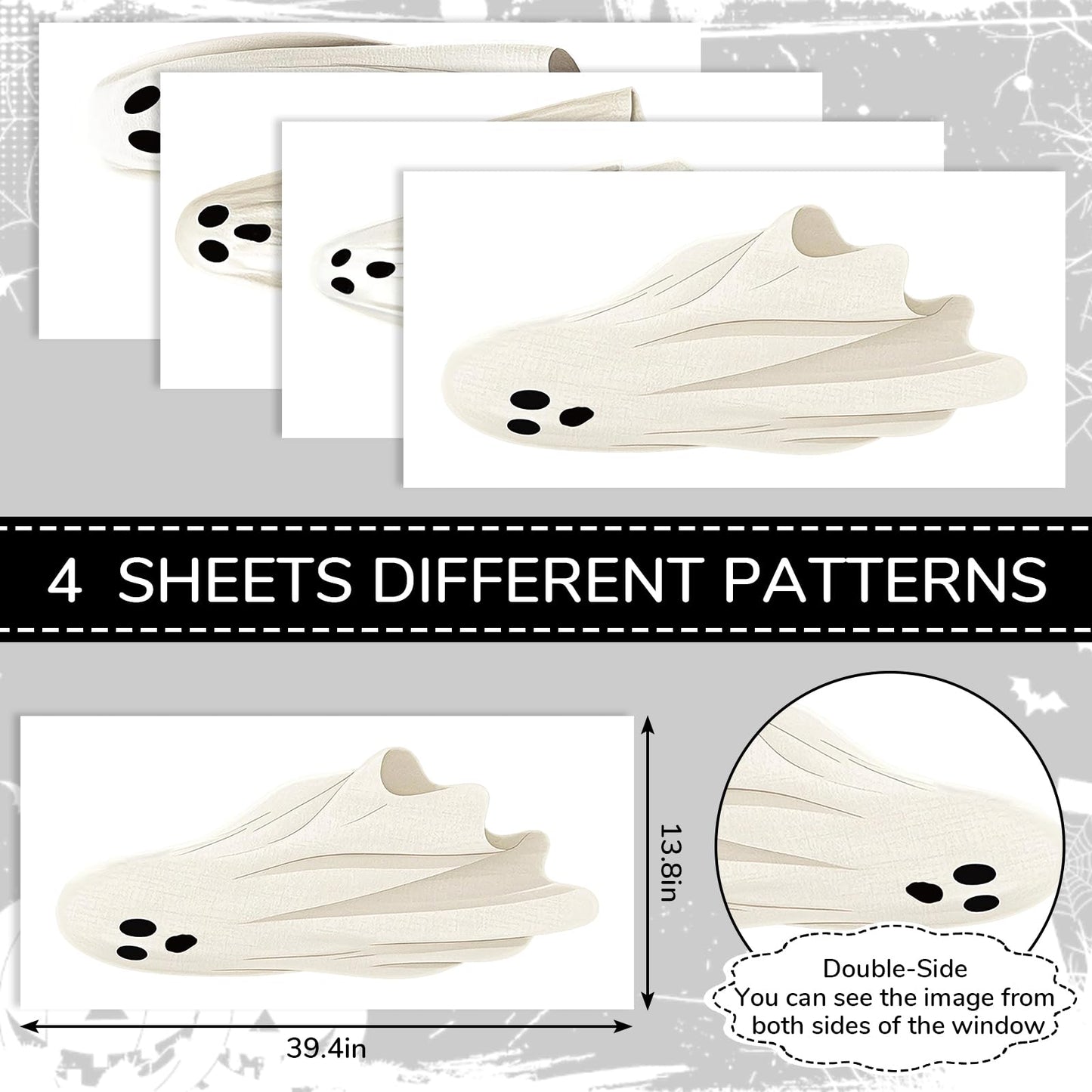 Whaline Extra Large Halloween Window Clings Spooky White Ghost Silhouette Reusable Window Decals for Holiday Party Haunted House Home Office School Decor, 4 Sheets