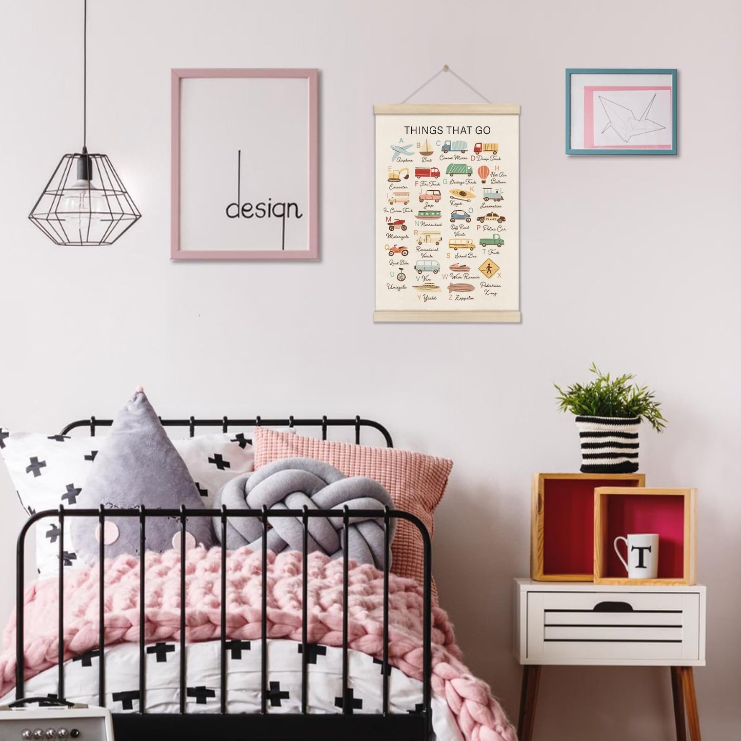 DOI-LANEE Transportation Alphabet Poster Hanger Frame, Educational Montessori Posters Toddler, Boho Classroom, Homeschool Decor, ABC Alphabet Nursery Decor for Preschool Classroom 16x12 Inch