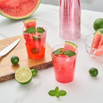 Restaurantware Glitter Cups 10 oz Pack of 20 Pink Glitter Plastic Cups Fancy Drink Tumblers Disposable, Durable Plastic Glasses Cold Food-Friendly Tumblers for Cocktails Punch at Parties