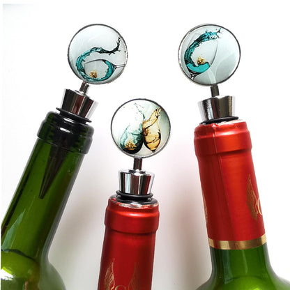 Lockban Wine Bottle Stoppers, Set of 3 Stainless Steel Wine Stoppers with Decorative Art Glass, Wine and Beverage Bottle Corks for Gifts, Bar, Wedding, Holiday Party (Green)