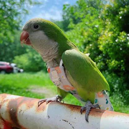 Snap-Closure Parrot Diaper Flight Suit for Cockatiels, Lovebirds & Medium Birds Cotton Washable Escape-Proof Harness with Leash Set(Medium Parrot)